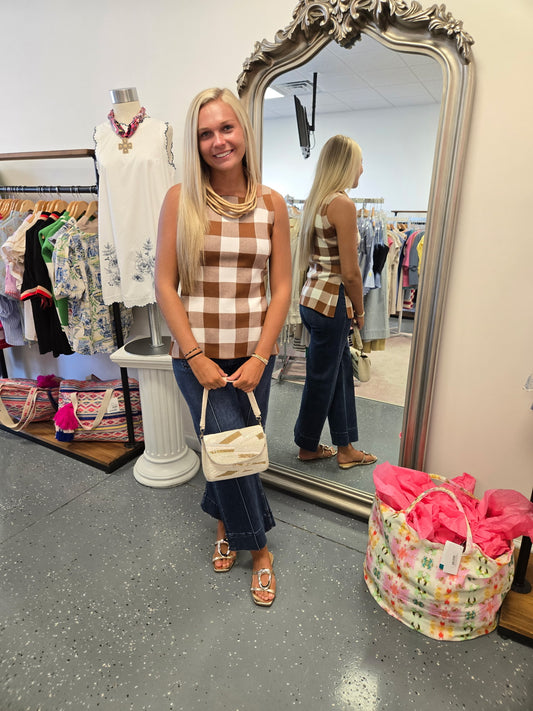 Gingham High Neck Top