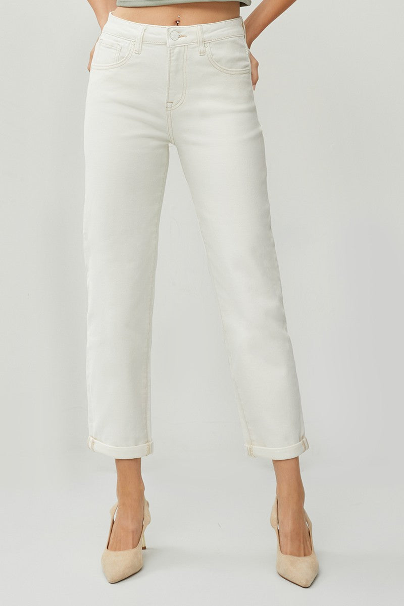 High Rise Boyfriend Jeans- Ivory