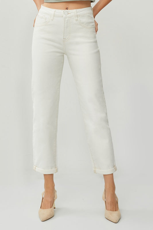 High Rise Boyfriend Jeans- Ivory