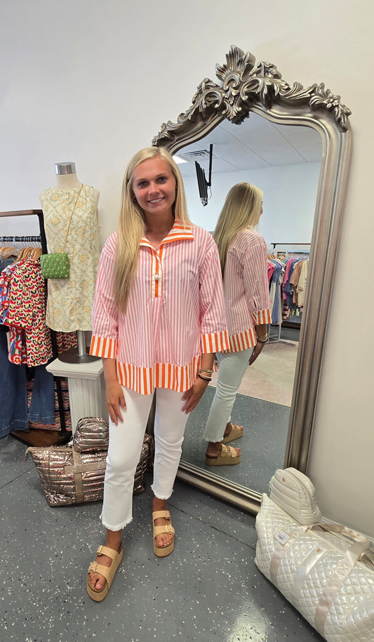 Striped 3/4 Length Sleeve Blouse