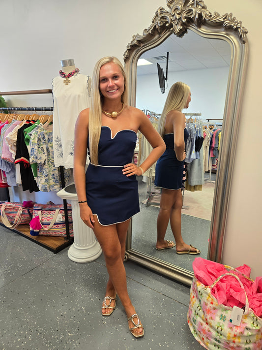 Wavy Strapless Mini Dress