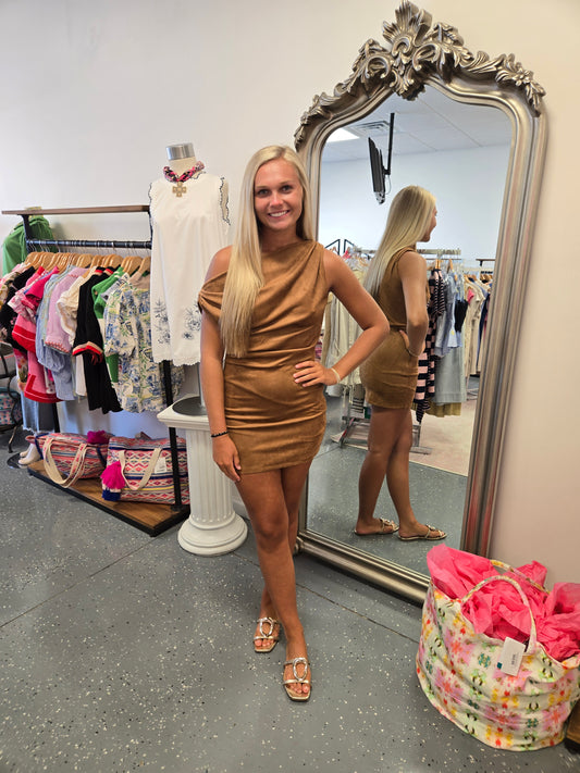 Suede Asymetric Mini Dress