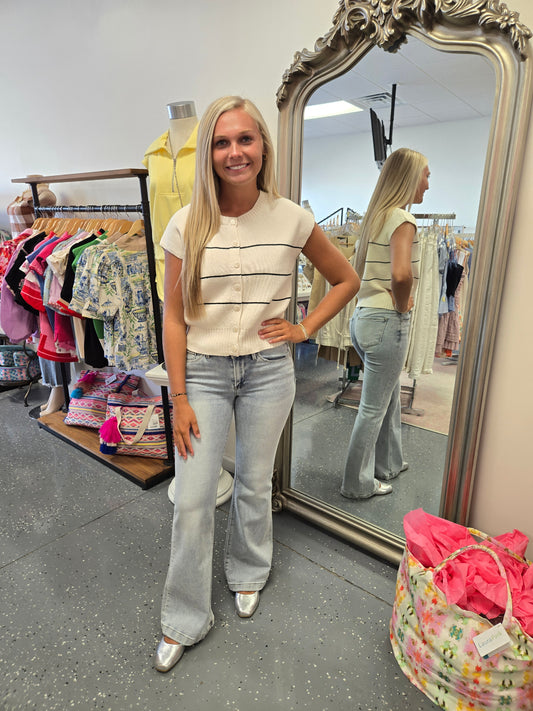 Cream Stripe Knit Vest