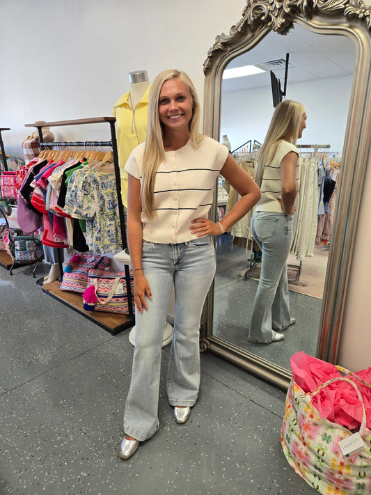 Striped Button Down Knit Cardigan