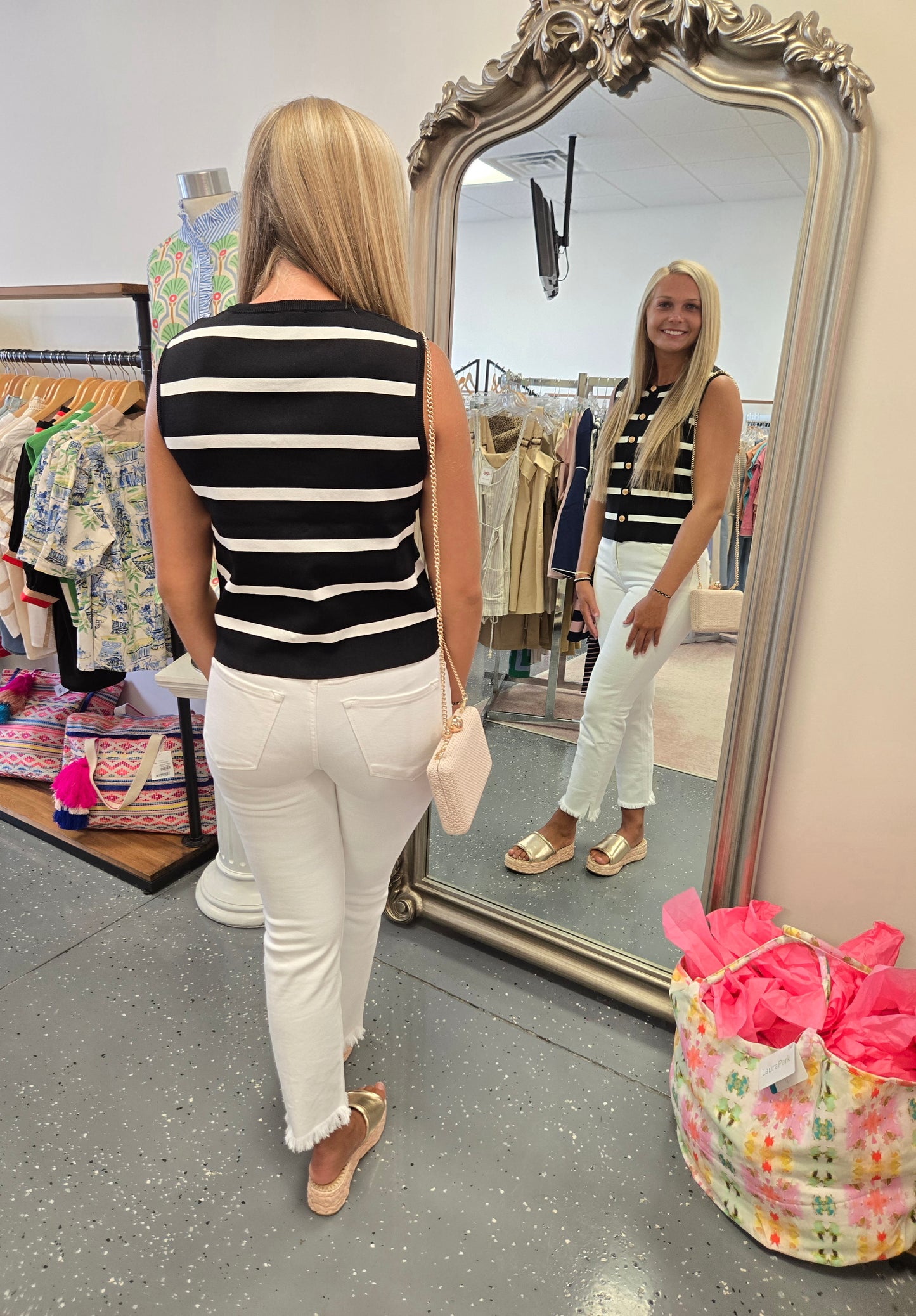 Sleeveless Black and White Cardigan Vest