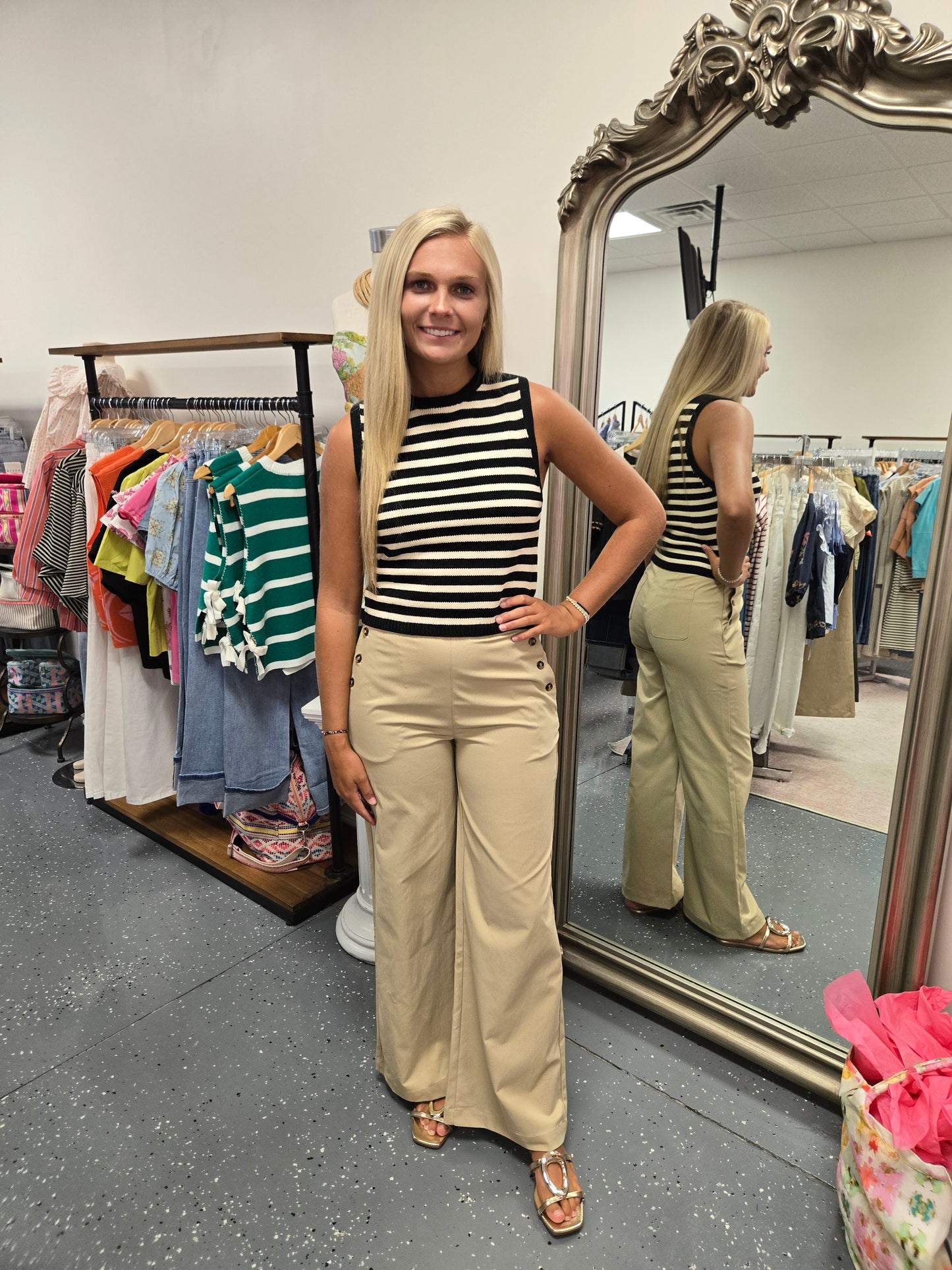 Solid Side Button Dress Pants