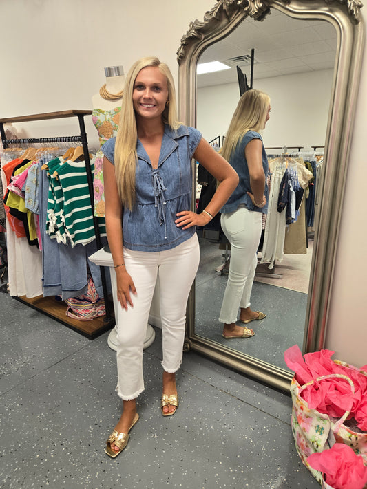 Denim Self Tie Top