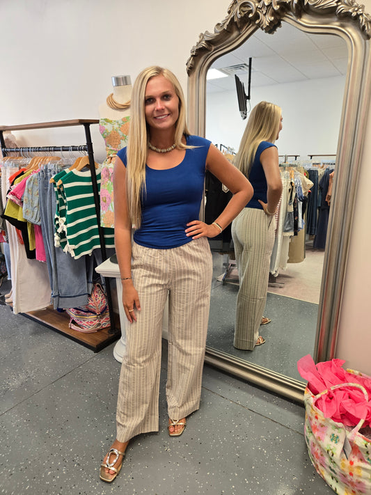 Striped Elastic Waist Pants