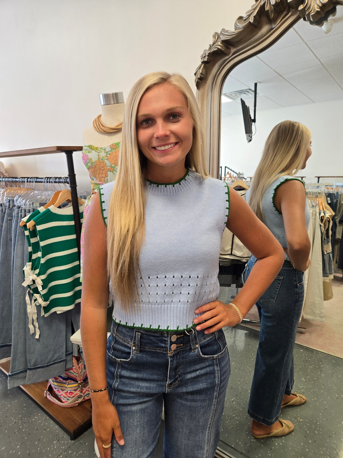 Lindsay Sweater Vest- Blue/Green