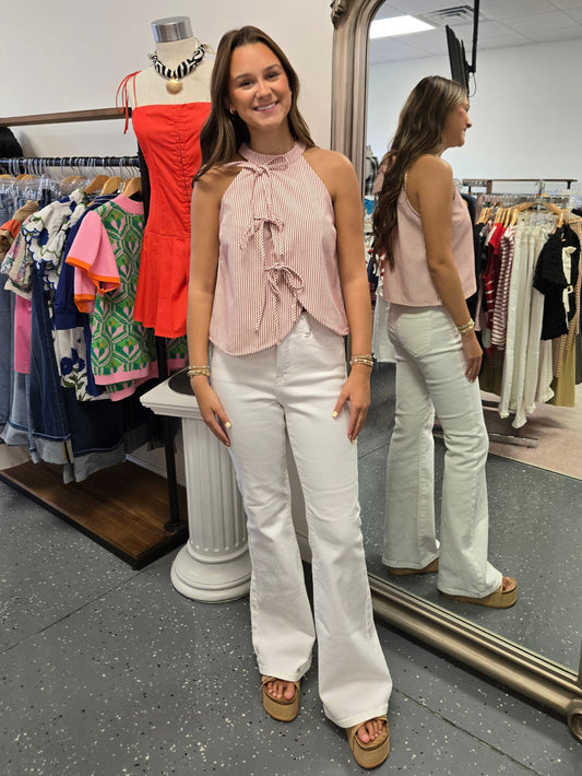 The Nellie Striped Bow Top