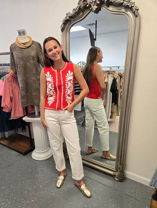 Emma Embroidered-Red