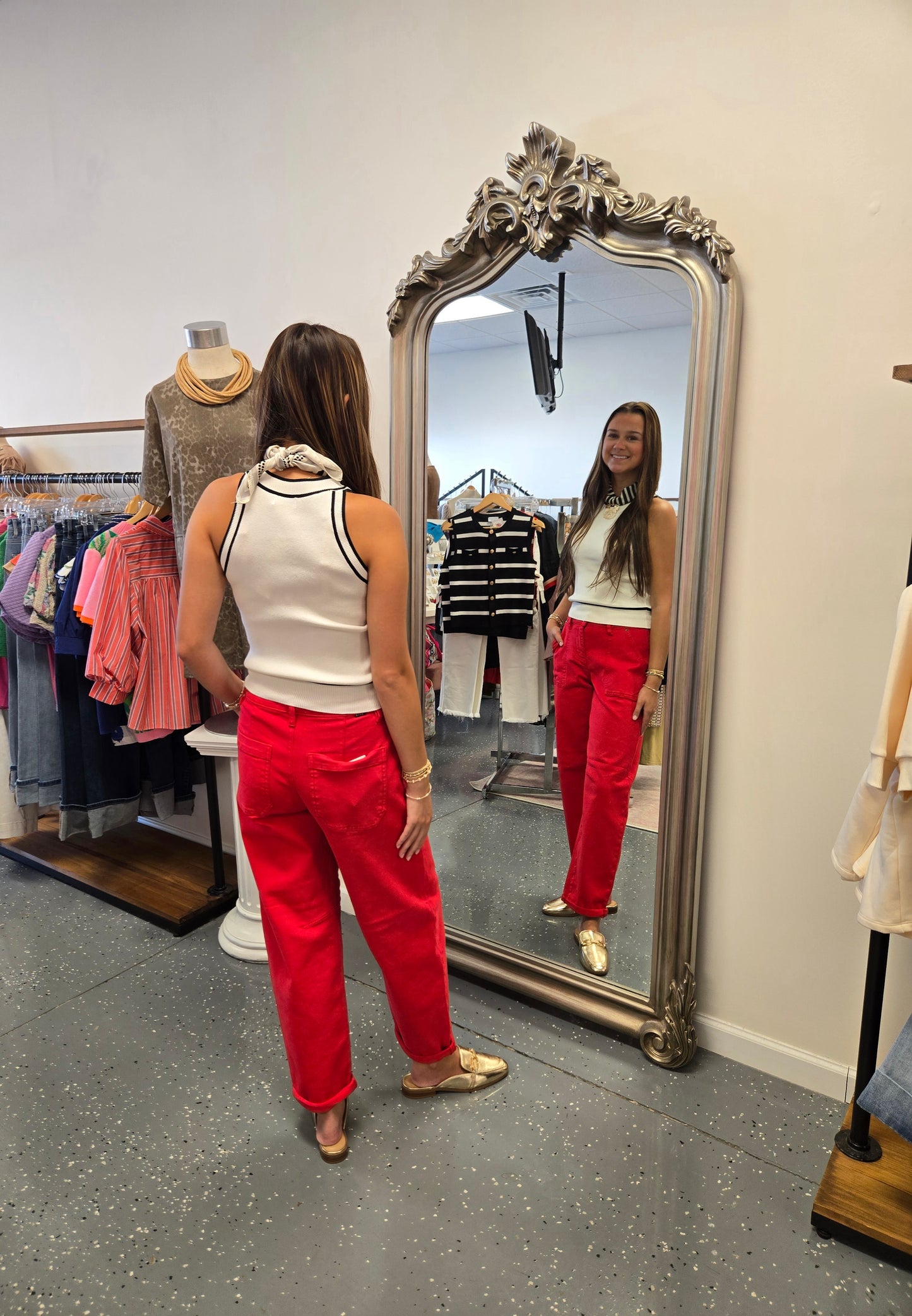 High Rise Barrel Jeans-Red