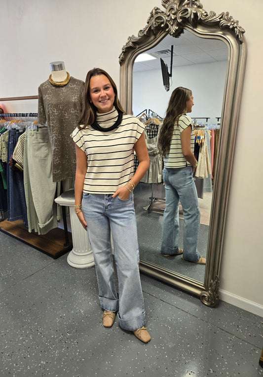Casual Striped Tee-Cream