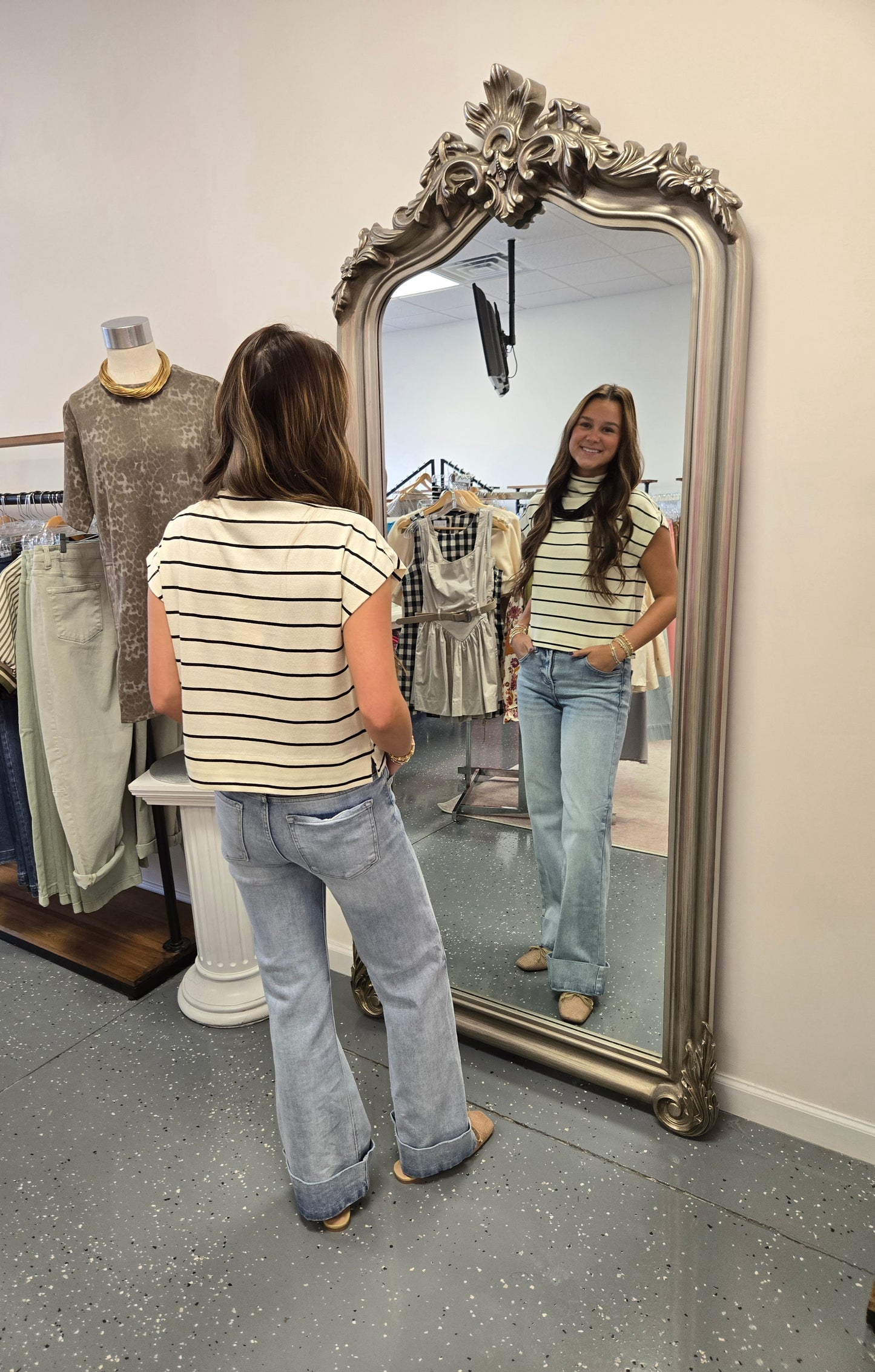 Casual Striped Tee-Cream