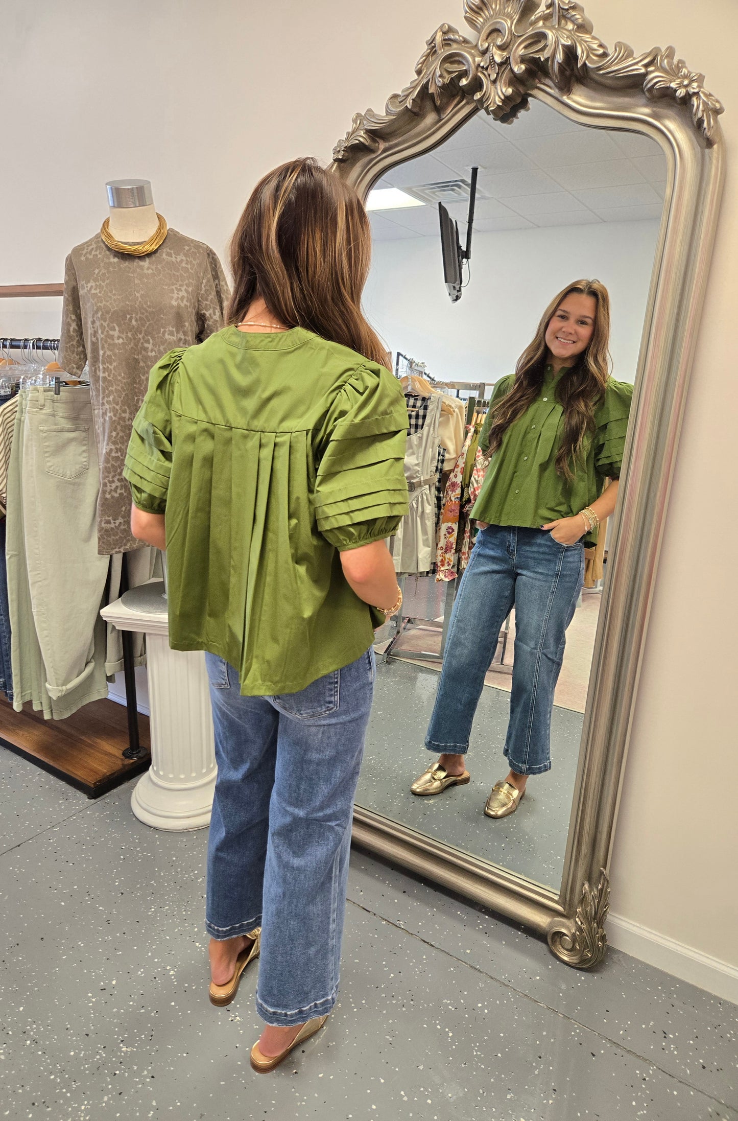 Pintuck Button Down Blouse