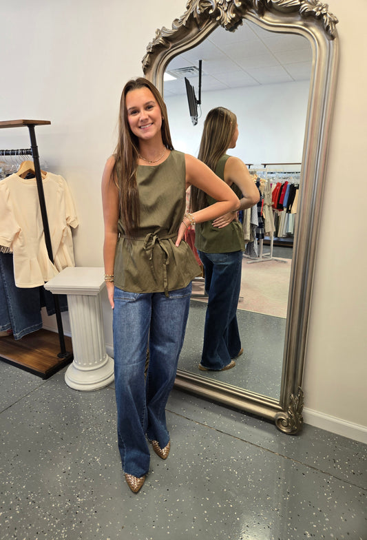 Cinched Tunic Top-Olive