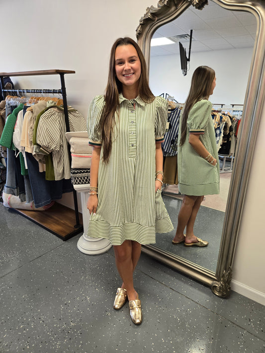 Olive Striped Shirt Dress