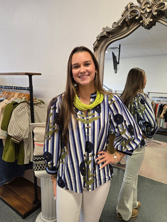 Striped Floral Blouse