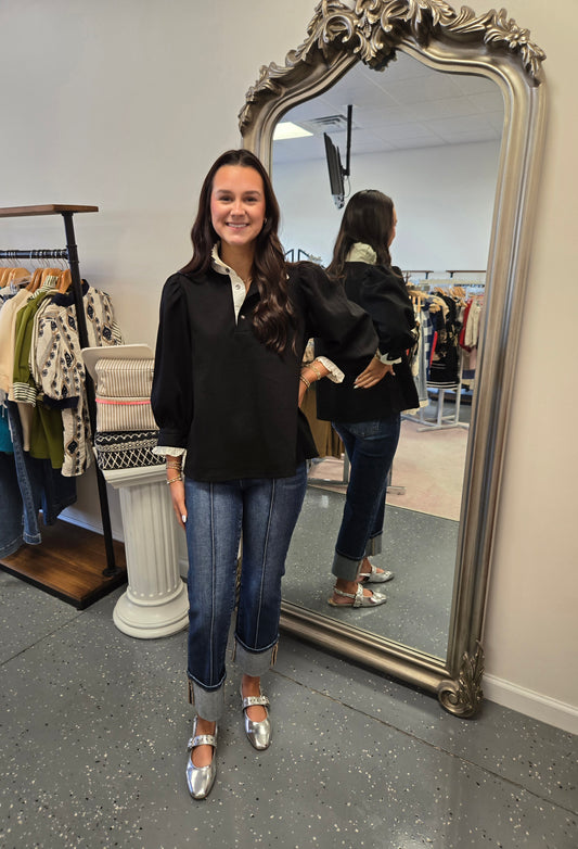 Tiffany Ruffled Detailed Top- Black