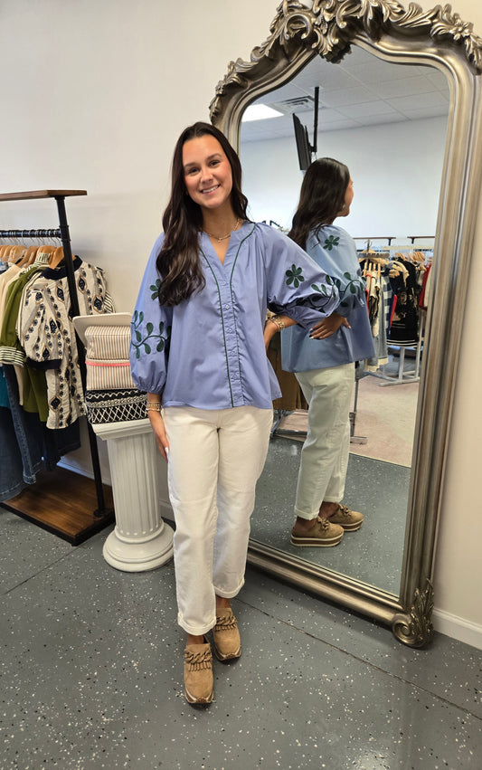 Even Ground Embroidered Sleeve Blouse