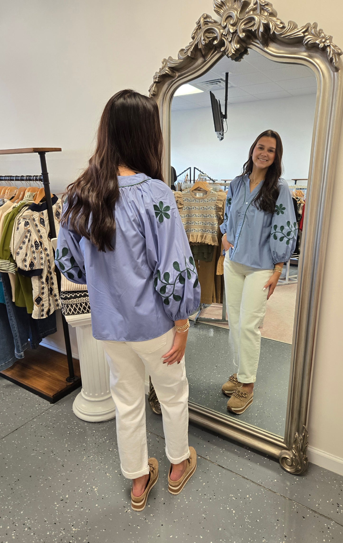 Even Ground Embroidered Sleeve Blouse