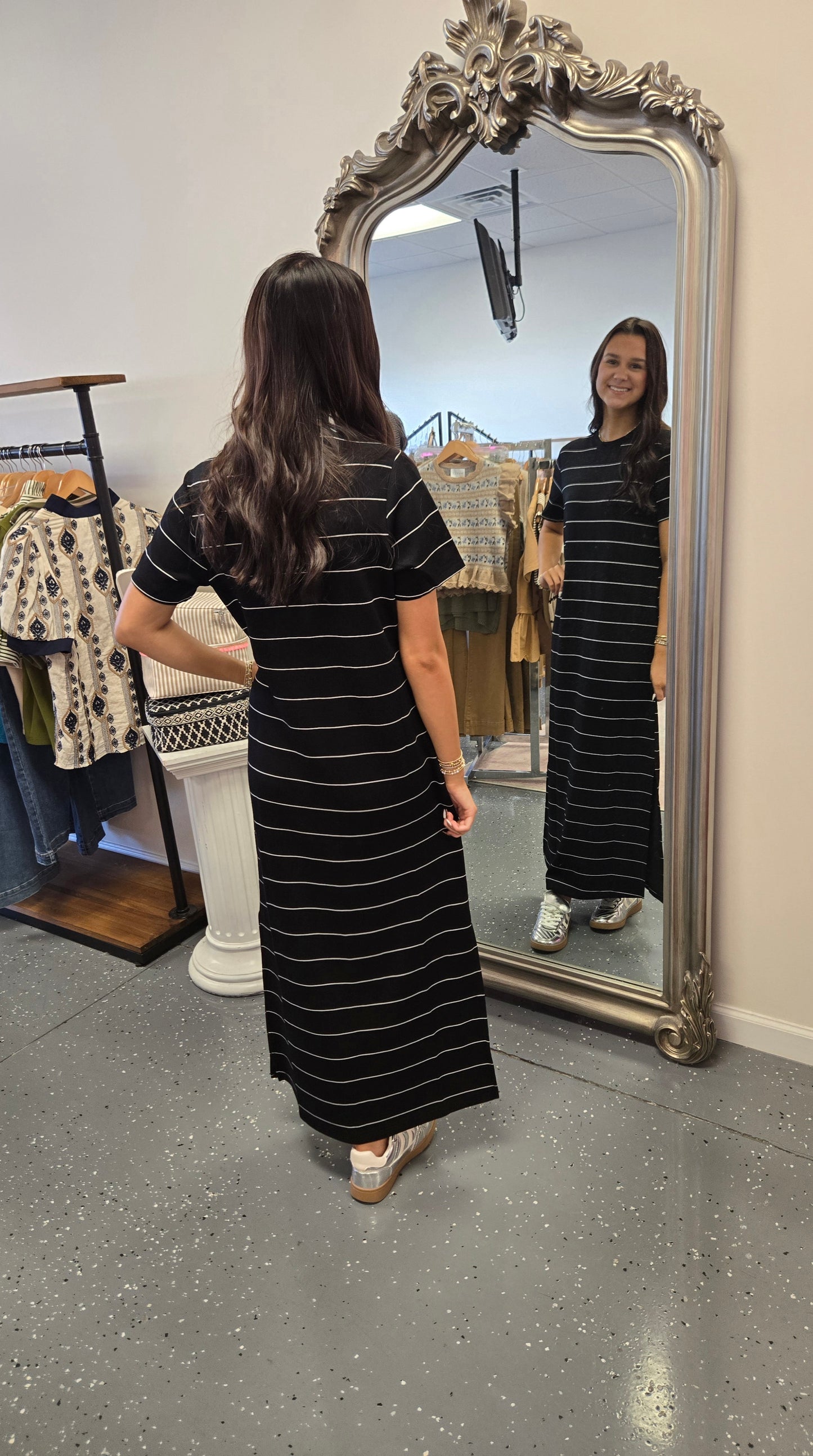 Striped Scuba Maxi Dress-Black