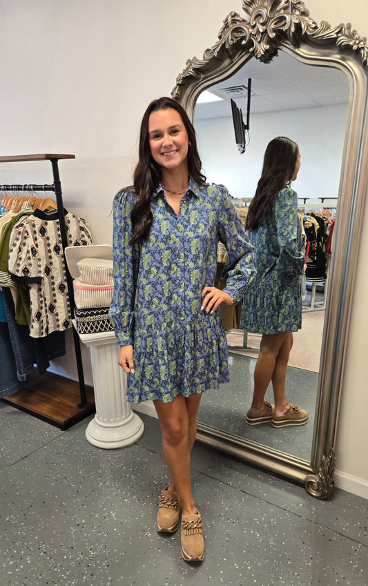 Abstract Dropped Waist Shirt Dress