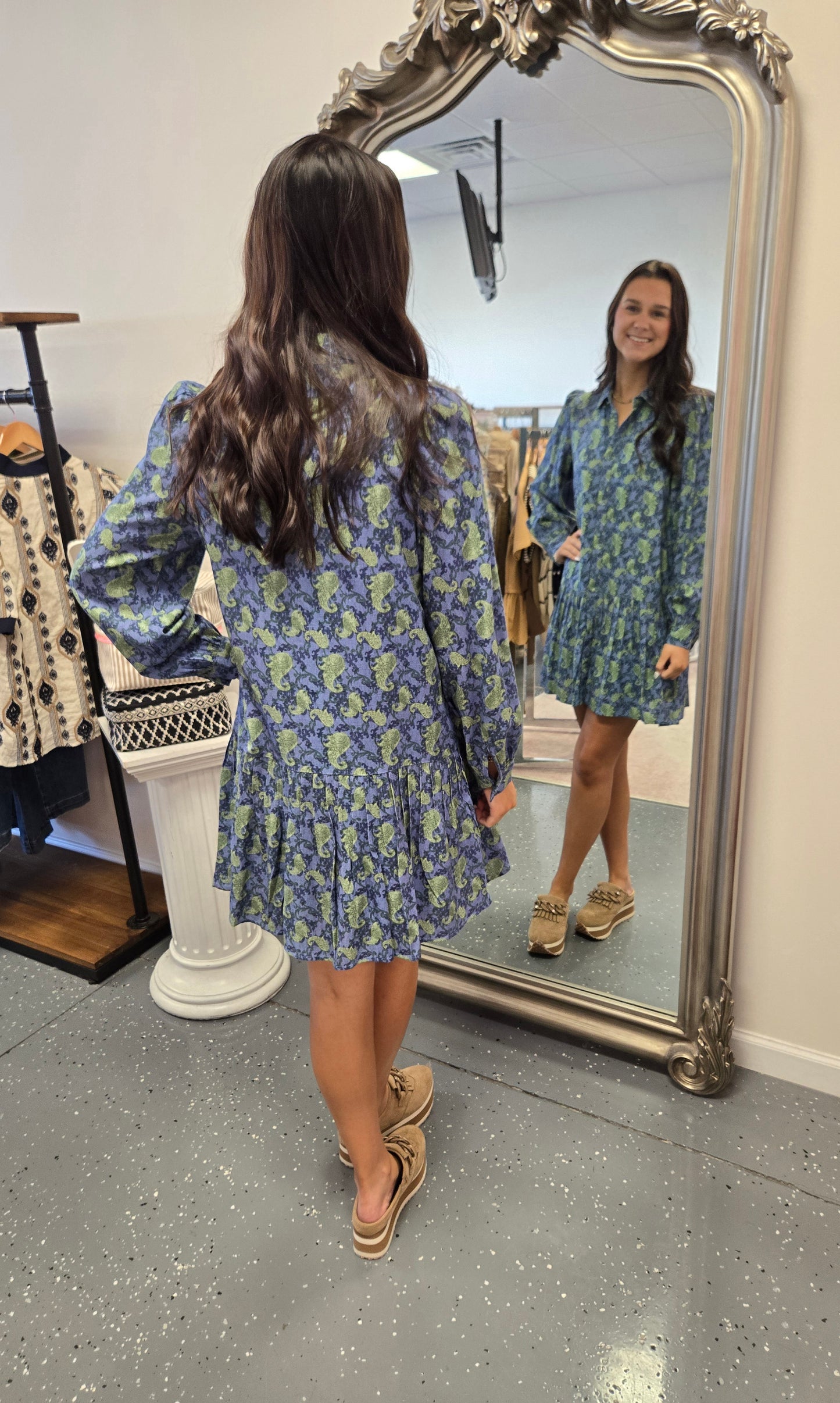 Abstract Dropped Waist Shirt Dress