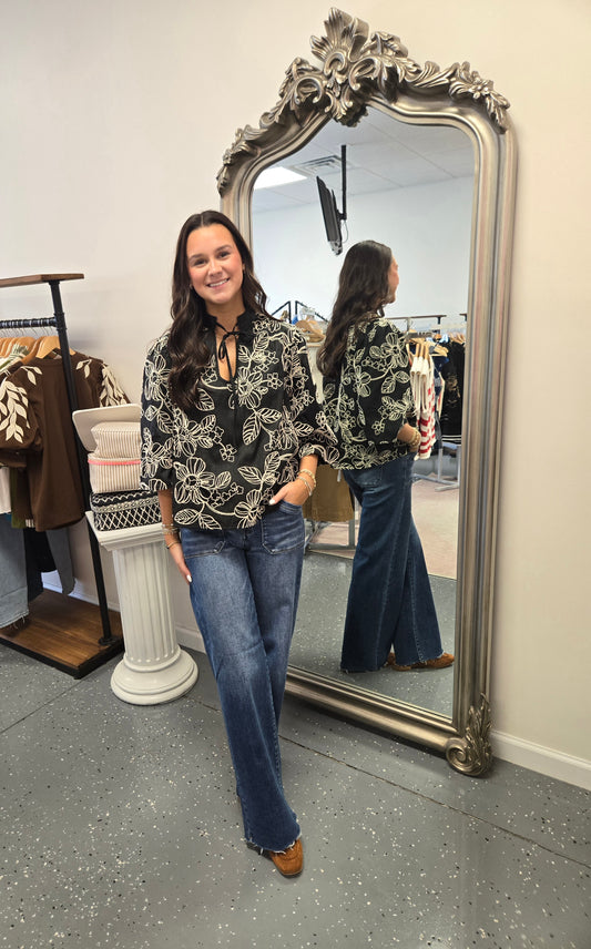 Floral Statement-Top-Black