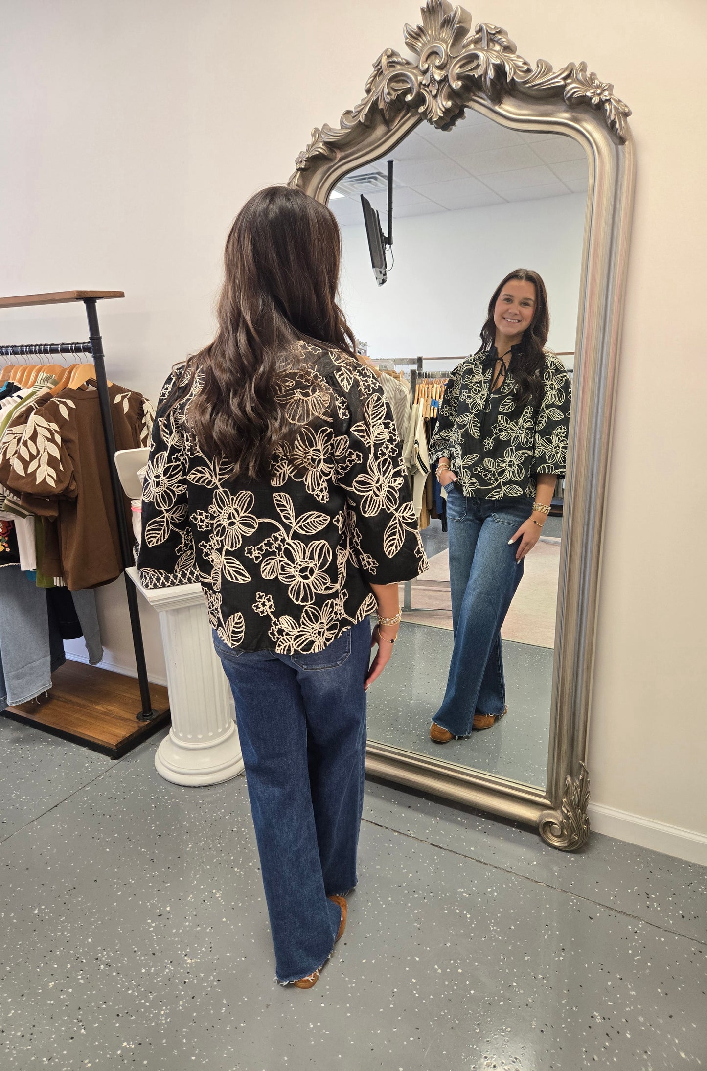 Floral Statement-Top-Black