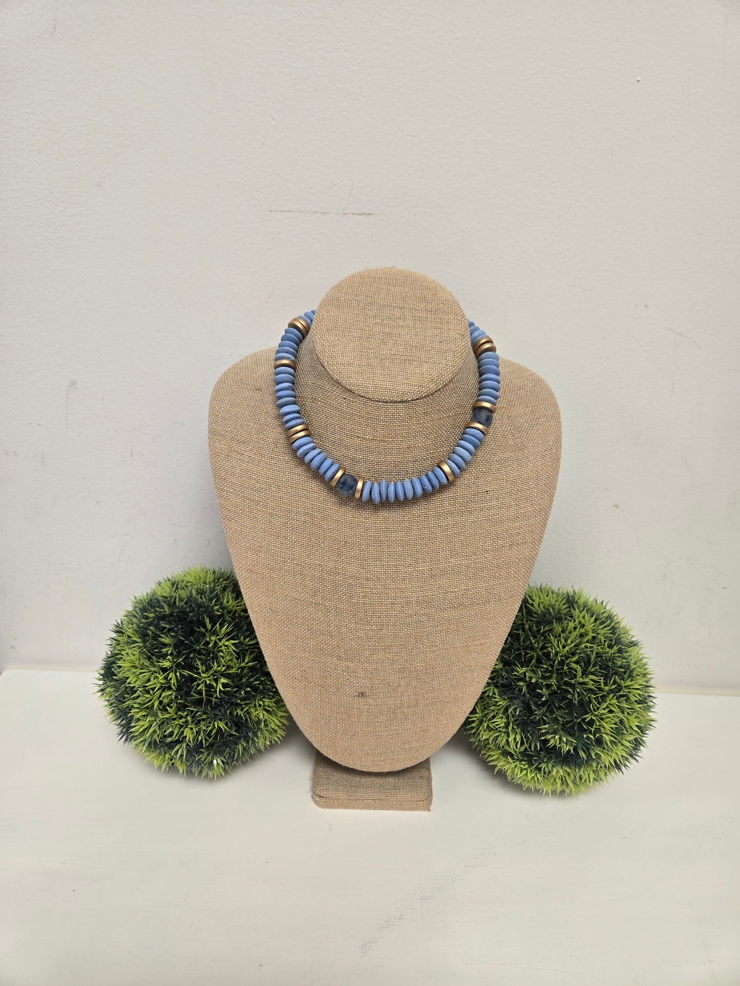 Blue and Gold Beaded Statement Necklace