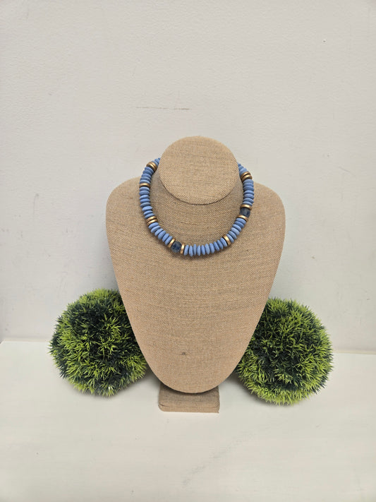 Blue and Gold Beaded Statement Necklace