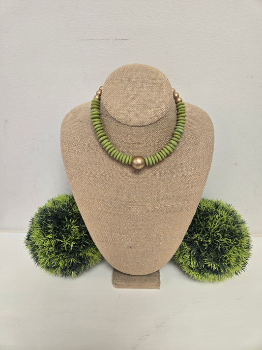 Lime Green and Gold Beaded Statement Necklace