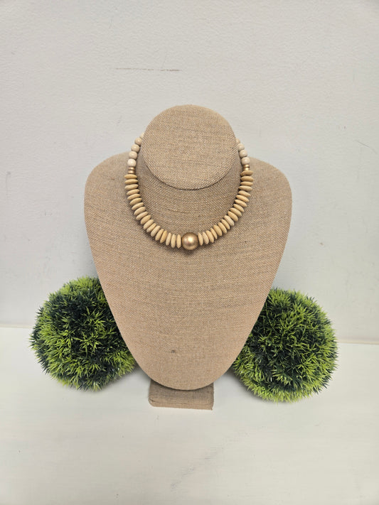 Beige and white  Beaded Statement Necklace