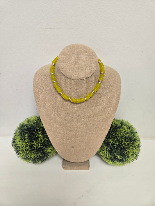 Yellow Mustard And Gold Beaded Statement Necklace