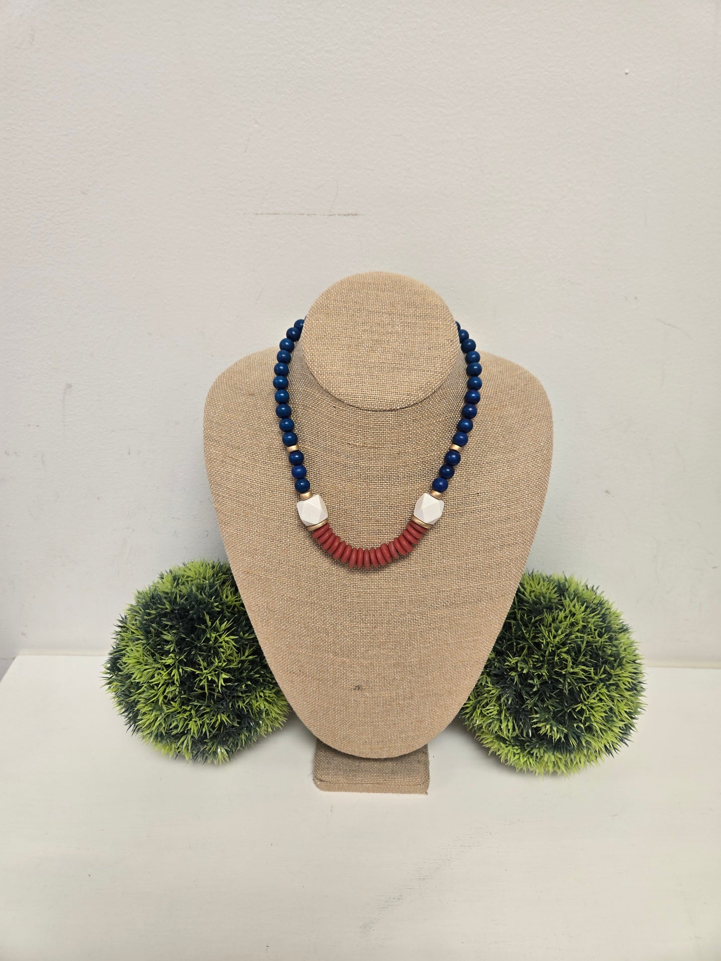 Red White And Blue Beaded Statement Necklace