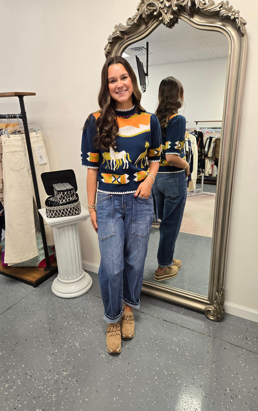 Wild Horses-Sweater-Navy