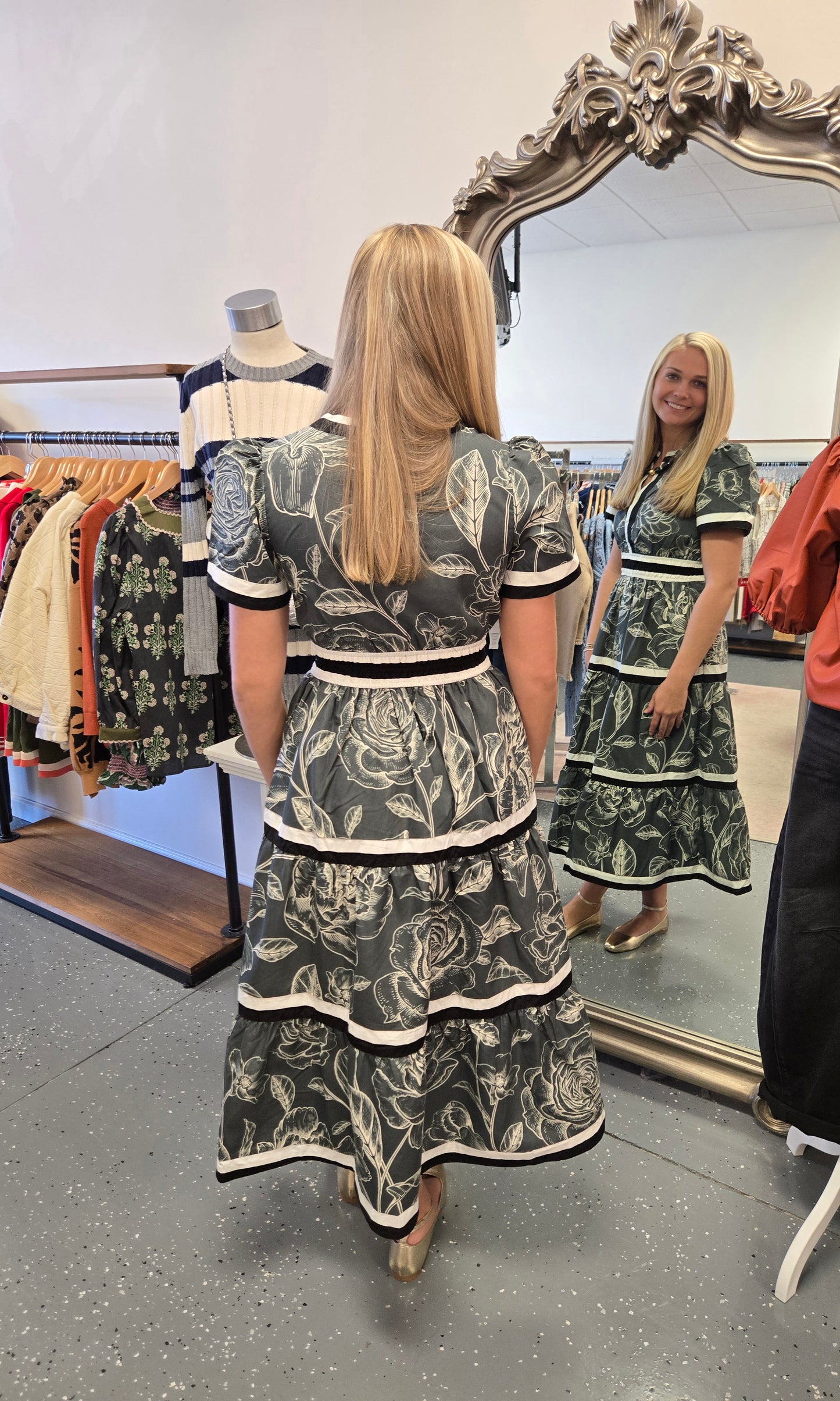 Floral Print Front Slit Midi