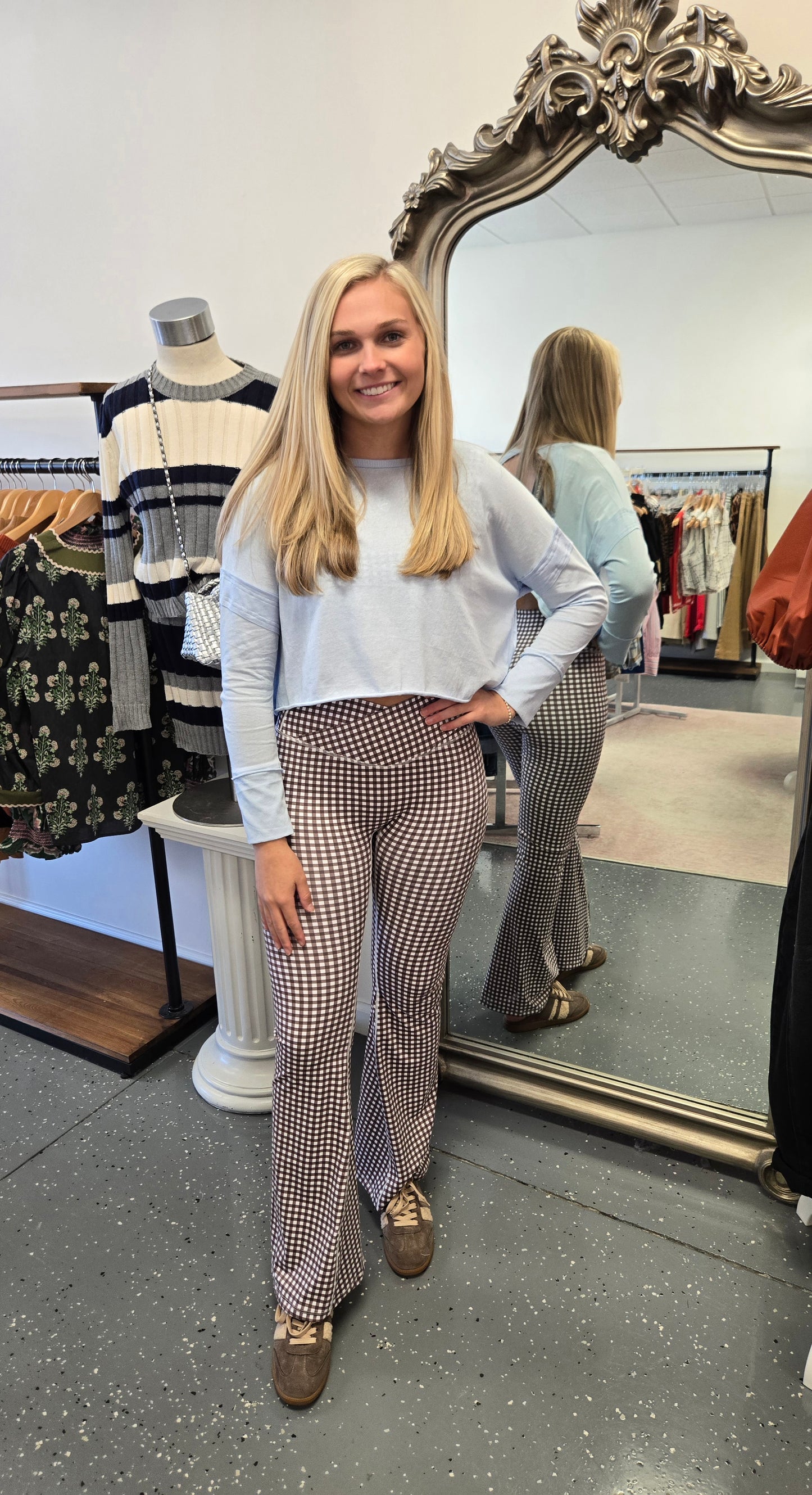 High Waist Gingham Flare Leggings