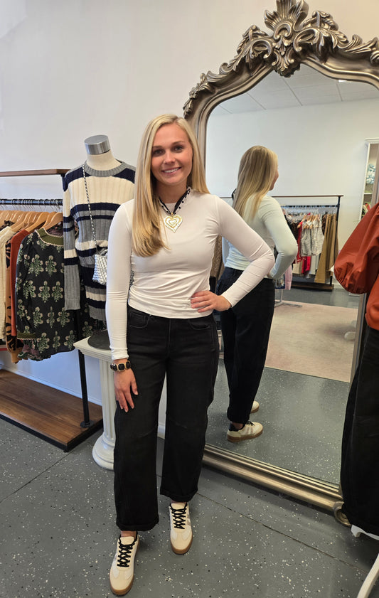 High Rise Crop Black Barrel Jeans