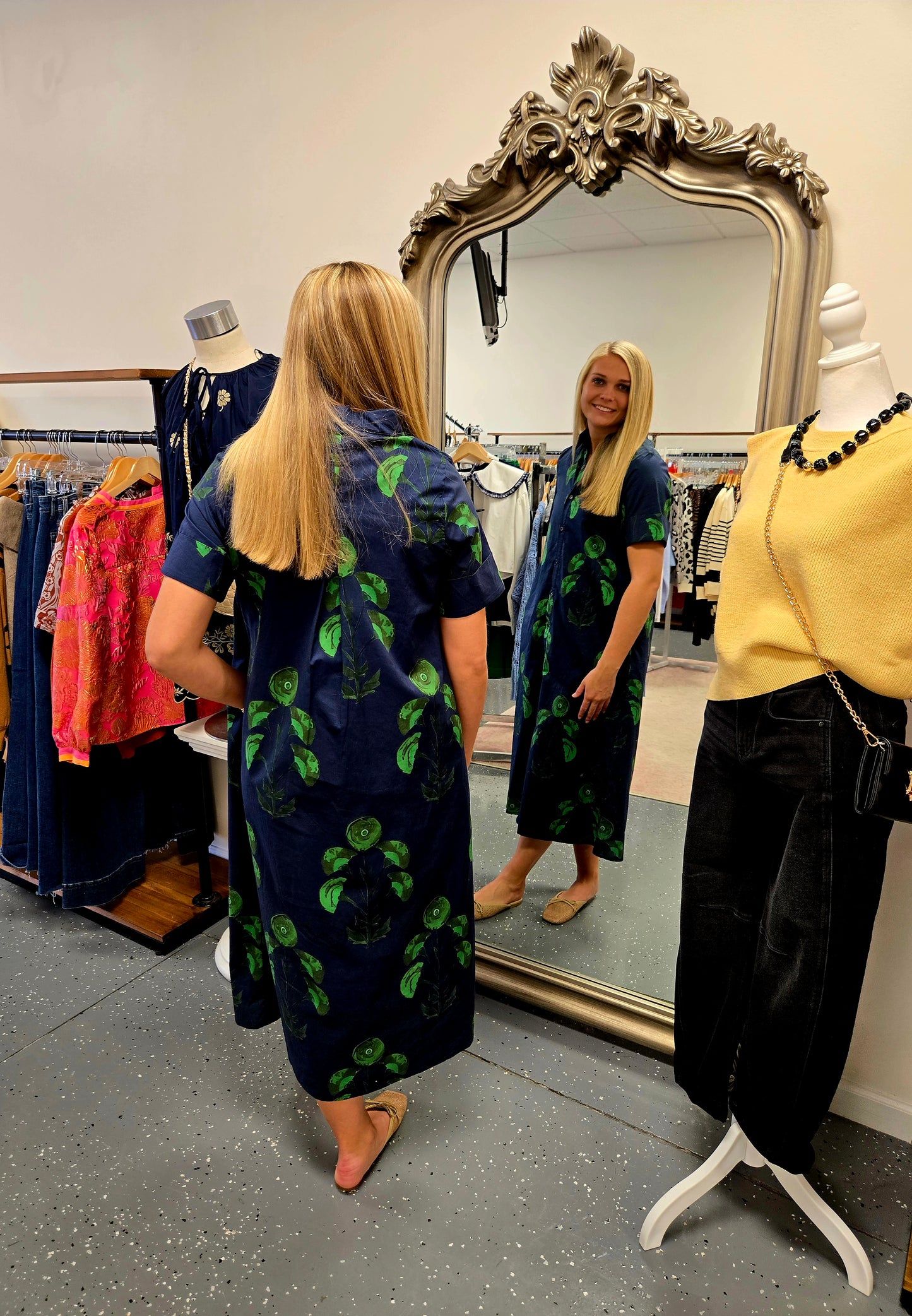 Floral Print Navy Midi Dress