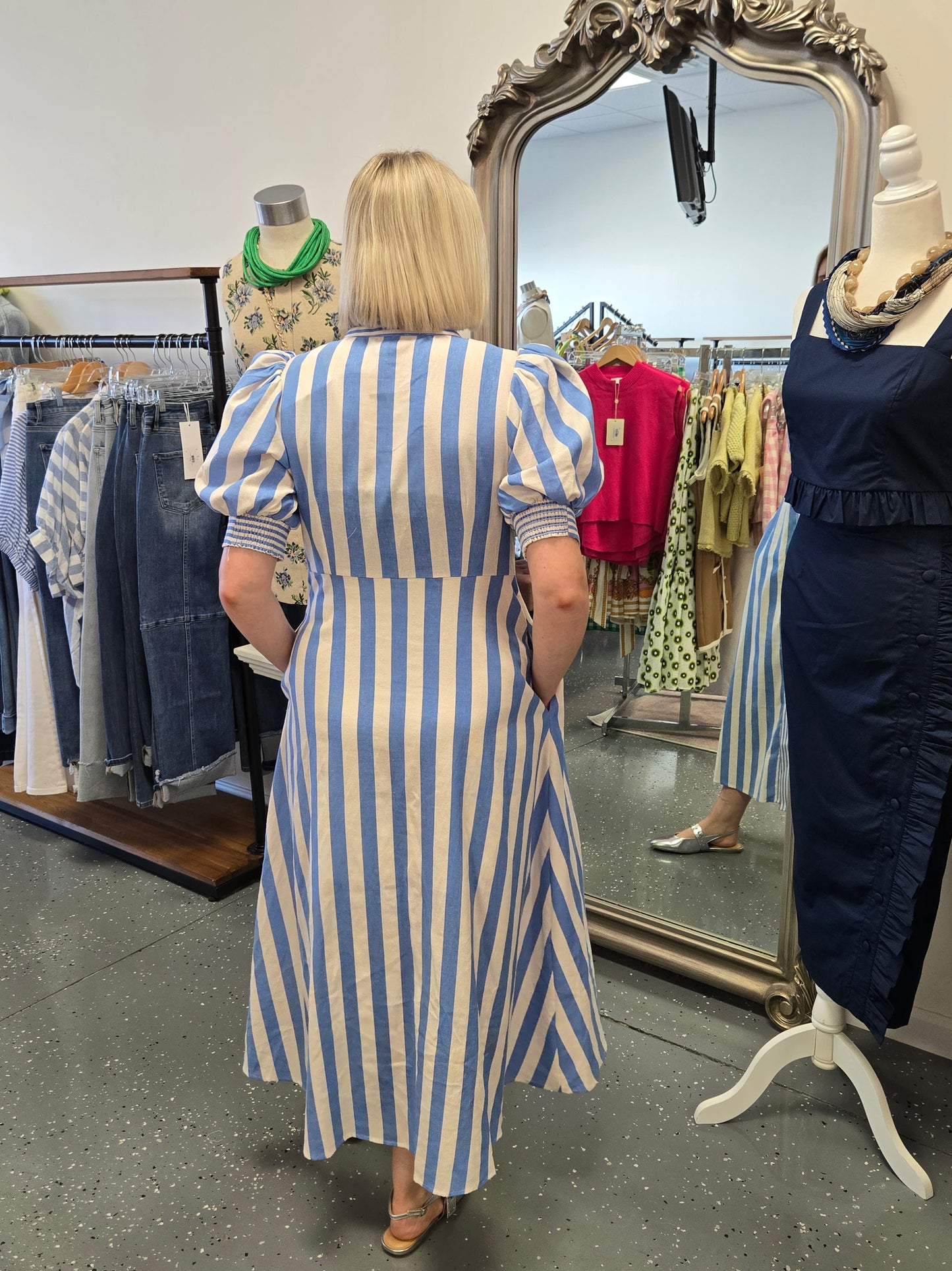 Striped Button Down Midi Dress