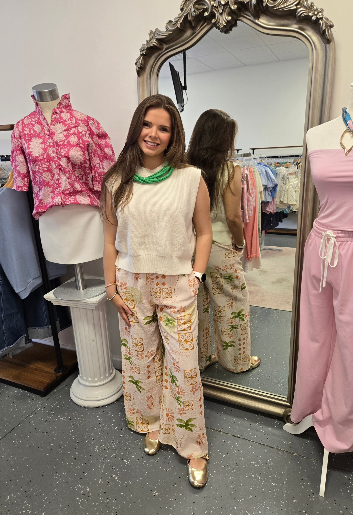 Botanical Print Wide Leg Pants