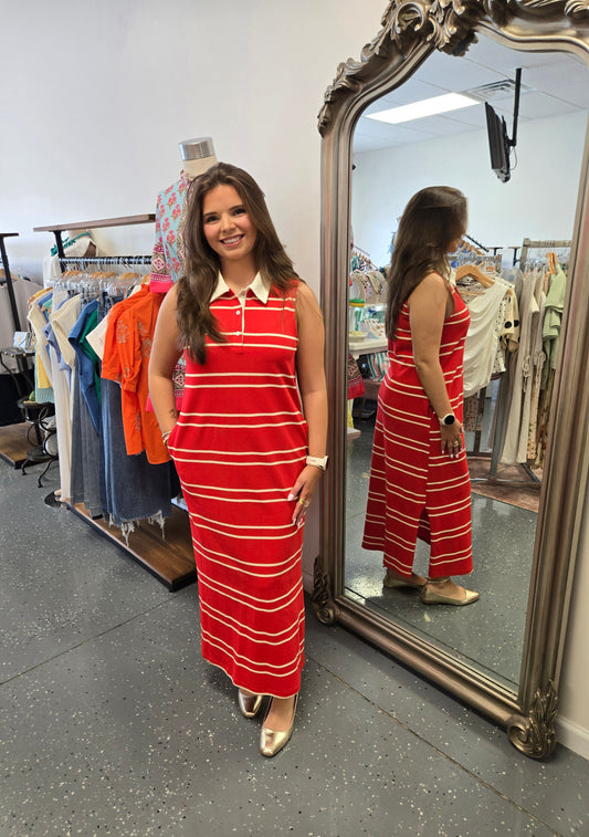 Red Fairway Stripe Dress