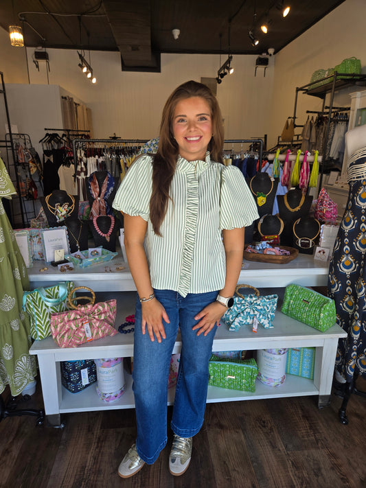 Ruffle Trim Button Down Top