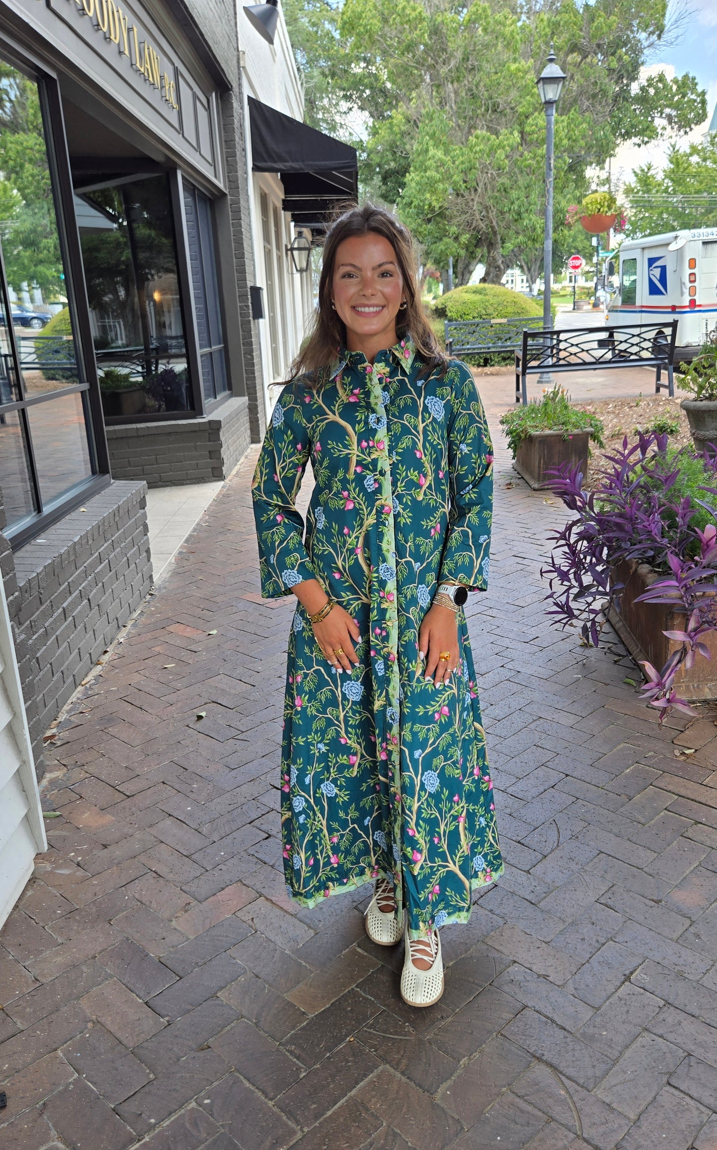 Botanical Print Button Down Maxi Dress