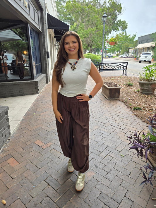 Brown Satin Balloon Pants