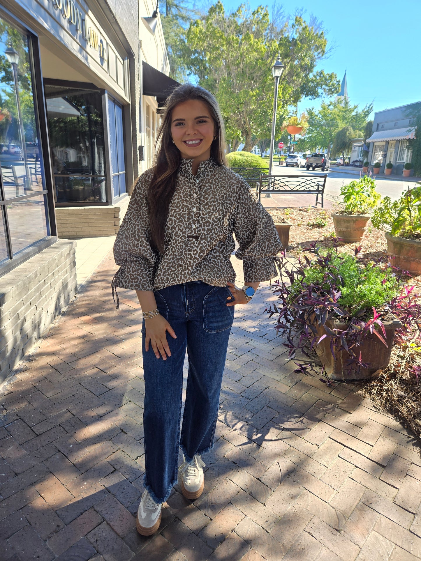 Leopard Tie Sleeve Pullover