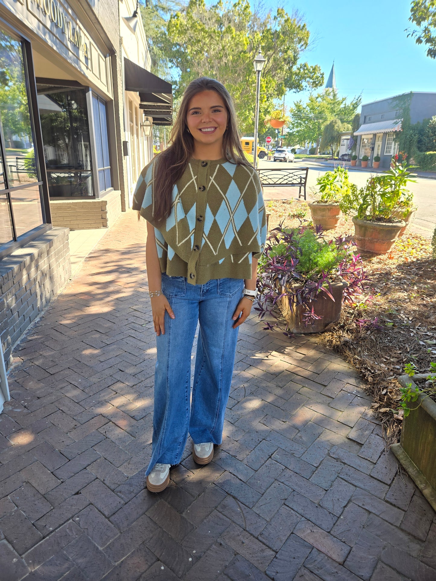 Olive Grove Argyle Top