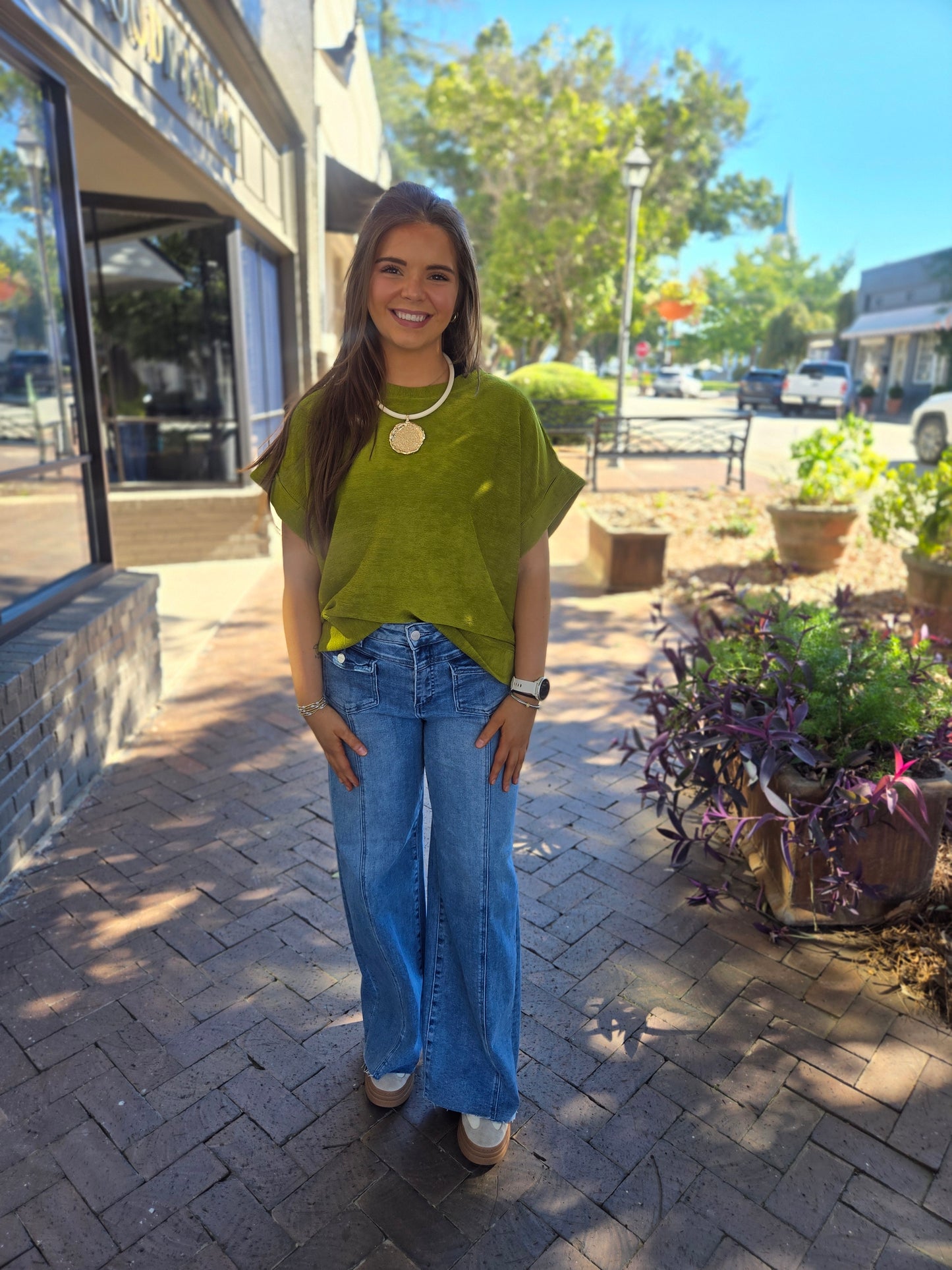 The Everyday Cozy Knit Top – Olive Green
